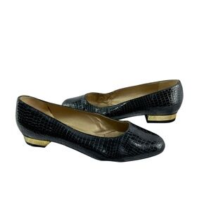 Vintage ST. JOHN Black Croc-Embossed Patent Leather Logo Loafers 10 AA